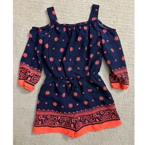 Sin Hearts Girls Romper Cold Shoulder Floral Print Casual Blue Orange S‎